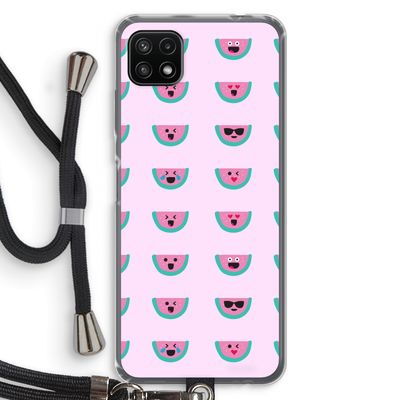 Smiley watermeloenprint: Samsung Galaxy A22 5G Transparant Hoesje met koord
