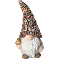 Tuinkabouter beeld Gerrit - Polystone - met vogel - 30 cm