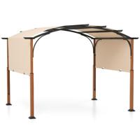 300 x 360 cm Uitschuifbare Pergola voor Buiten Metalen Pergola in de Vorm van Een Boog met Uitschuifbare Luifel-Beige