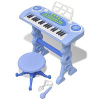 VidaXL Speelgoedkeyboard met krukje/microfoon en 37 toetsen blauw - thumbnail
