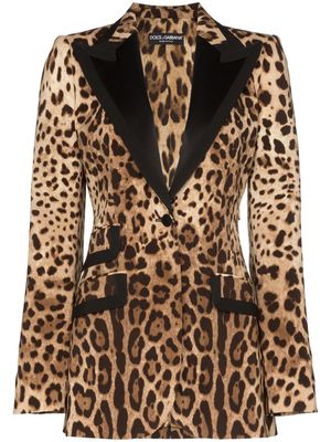 Dolce & Gabbana leopard print tailored blazer - Marron