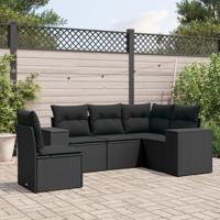 5-delige Loungeset met kussens poly rattan zwart