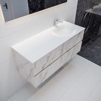 Mondiaz Vica Moon badmeubel wit carrara mat 120 cm 4 lades solid surface enkele spoelbak rechts 1 kraangat - thumbnail