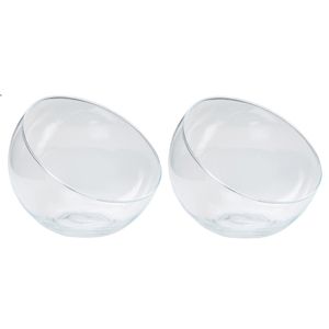 Bolvaas schuine/halve schaal - 2x - transparant gerecycled glas - D20 x H17