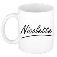 Nicolette Naam koffiemok - beker - met sierlijke letters - wit - 300 ml - Cadeau - Dames