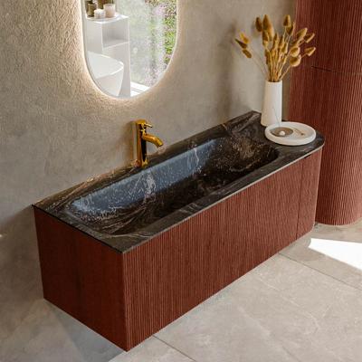 Badmeubel Mondiaz Kurve-Dlux | 125 cm cm | Meubelkleur Ruby | Wastafelkleur Lava | Solid surface | Wasbak links zijde spoelbak | 1 kraangat