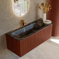 Badmeubel Mondiaz Kurve-Dlux | 125 cm cm | Meubelkleur Ruby | Wastafelkleur Lava | Solid surface | Wasbak links zijde spoelbak | 1 kraangat