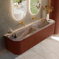 Badmeubel Mondiaz Kurve-Dlux | 170 cm | Meubelkleur Ruby | Wastafelkleur Oza | Solid surface | Wasbak beide zijden spoelbak | Zonder kraangat(en)