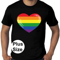 Grote maten regenboog hart gay pride t-shirt zwart heren - thumbnail