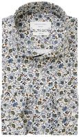 Profuomo Sky Blue Heren Overhemd Wit Bloemen Print Twill Slim Fit - thumbnail
