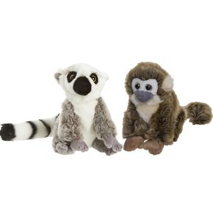 Apen serie zachte pluche knuffels 2x stuks - Maki aap en Squirrel aap van 18 cm