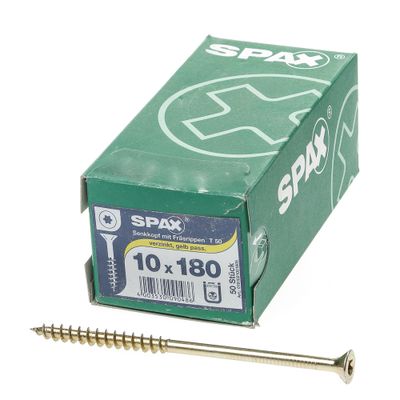 Spax-s Spaanplaatschroef platverzonken kop geel verzinkt T50 10 x 180mm Spax-s Spaanplaatschroef platverzonken kop geel verzinkt T50 10 x 180mm