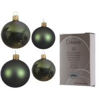 Glazen kerstballen pakket donkergroen glans/mat 38x stuks 4 en 6 cm inclusief haakjes - thumbnail