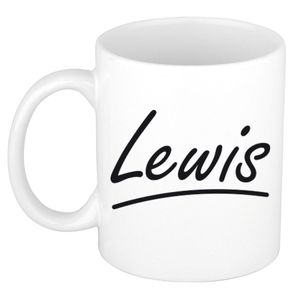 Naam cadeau mok / beker Lewis met sierlijke letters 300 ml