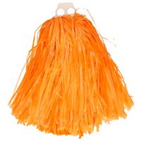 Funny Fashion Cheerballs/pompoms - 1x - oranje - met franjes en ring handgreep - 28 cm   -