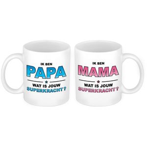 Papa en Mama superkracht mok - Cadeau beker set voor Papa en Mama   -