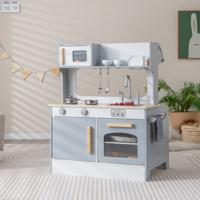 2-In-1 Kinder Speel Keuken & Restaurant met Tapkraan Gootsteen Fornuis Oven Opbergkast Handdoek Bar Hangende Haak Eetplaats - thumbnail