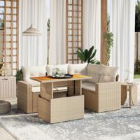 5-delige Loungeset met kussens poly rattan beige