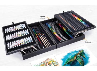 Artico 174-Delige Tekendoos/Schilderset - Aquarel, Acryl- en Olieverf, Krijt, Stiften, Kleurpotloden