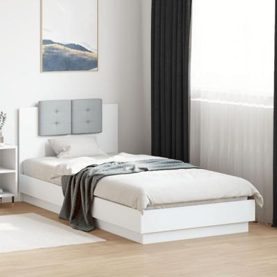 Bedframe met hoofdbord en LED-verlichting wit 90x200 cm