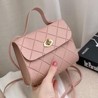 Women's Mini PU Leather Crossbody Bag - White Geometric Square Bag Pink
