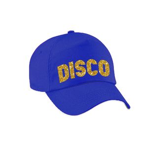 Disco verkleed pet/cap voor volwassenen - goud glitter - unisex - blauw