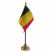 Vlag Belgie tafelvlaggetje - 10 x 15 cm - met gouden standaard - Hoogte 27 cm