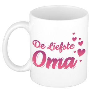 De liefste oma cadeau mok / beker wit en roze - verjaardag / bedankt kado oma   -