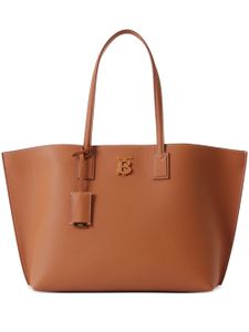 Burberry sac cabas en cuir à plaque logo - Marron