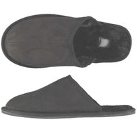 Heren instap slippers/pantoffels met nepbont antraciet maat 41-42 - thumbnail