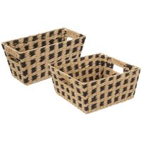 Set van 2x gevlochten rieten opbergmanden beige/zwart