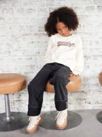 Wijde jeans met omslag voor meisjes zwart denim