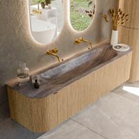 Badmeubel Mondiaz Kurve-Dlux | 170 cm | Meubelkleur Oak | Wastafelkleur Oza | Solid surface | Wasbak midden spoelbak | Zonder kraangat(en)
