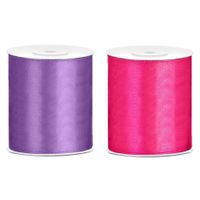 2x rollen hobby decoratie satijnlint paars-fuchsia roze 10 cm x 25 meter - thumbnail