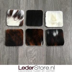 Koeienhuid onderzetters normandier bruin zwart wit 10x10cm