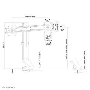 Neomounts FPMA-D860DBLACK Monitor-tafelbeugel 2-voudig 25,4 cm (10) - 68,6 cm (27) Zwart Kantelbaar, Roteerbaar, Zwenkbaar