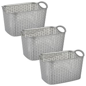 Opbergmand/kastmandje - 3x stuks - 19 liter - zilver - kunststof - 29 x 39 x 25 cm
