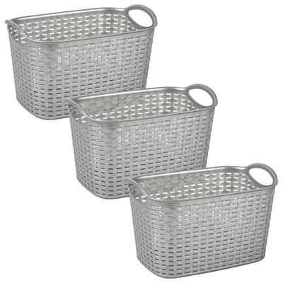Opbergmand/kastmandje - 3x stuks - 19 liter - zilver - kunststof - 29 x 39 x 25 cm