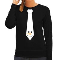 Stropdas Kerst trui/sweater sneeuwpop voor dames zwart Stropdas Kerst trui/sweater sneeuwpop voor dames zwart