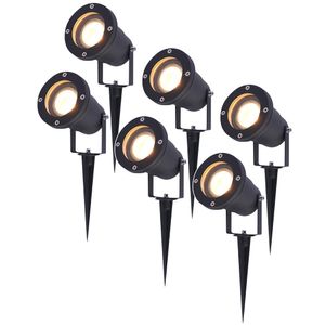 Set van 6 LED Prikspots - 2700K Warm wit - Kantelbaar - IP44 Vochtbestendig - Aluminium - Tuinspot - Geschikt voor in de tuin - Zwart - 3 jaar garanti