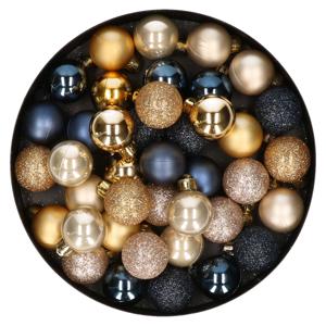 Kleine kerstballen - 42x st - donkerblauw - champagne - goud - D3 cm - kunststof - kerstversiering