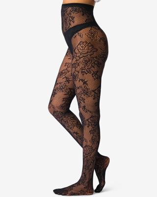 HEMA Dames fashion netpanty 15denier bloemen zwart (zwart)