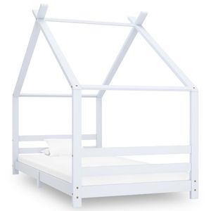 Kinderbedframe massief grenenhout wit 90x200 cm