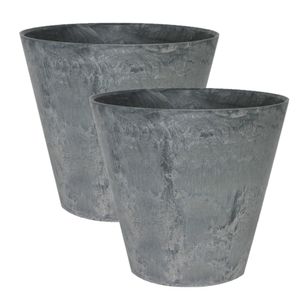 2x stuks plantenpot/bloempot in een natuursteen look Dia 37 cm en Hoogte 34 cm grijs