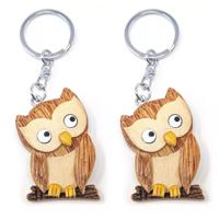 Sleutelhanger houten uil - 2x - 5 cm - Uilen dieren sleutelhangers - Speelgoed voor kinderen