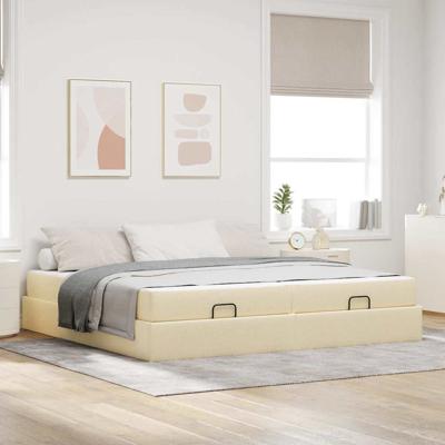 Bedframe met opslag Crème 200 x 200 cm Stof
