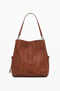 Middelgrote tas met borduursels in leerlook - BROWN - U