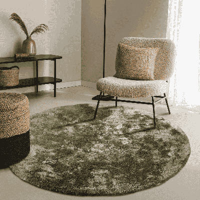 Vloerkleed Calida Rond Groen Ø 200 Cm Hoogpolig Elle Decoration - Dekbed-Discounter.nl