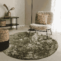 Vloerkleed Calida Rond Groen Ø 160 Cm Hoogpolig Elle Decoration - Dekbed-Discounter.nl