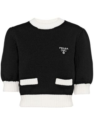 Prada pull crop à logo brodé - Noir